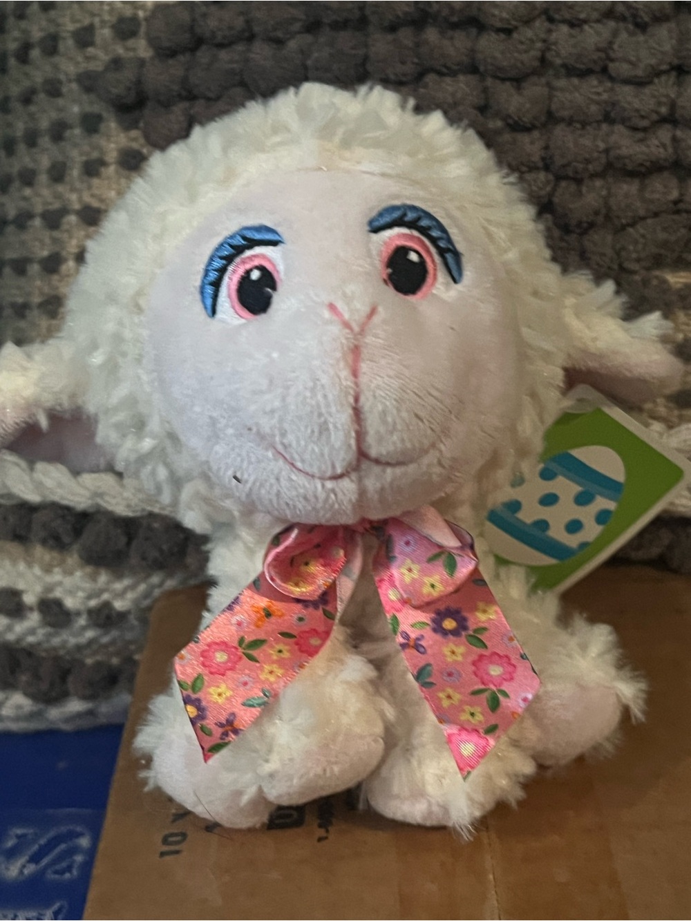 Plush White Lamb Toy with Pink Floral Bow - Kids Accessories